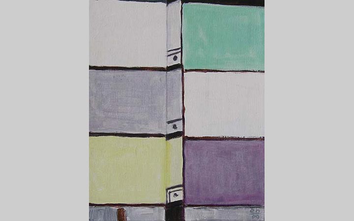  Afbraak Boisotstraat I, 2009, acryl op board, 24x30 cm