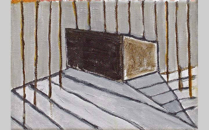  2014, 	Boshut 1, acryl op doek, 18x13 cm