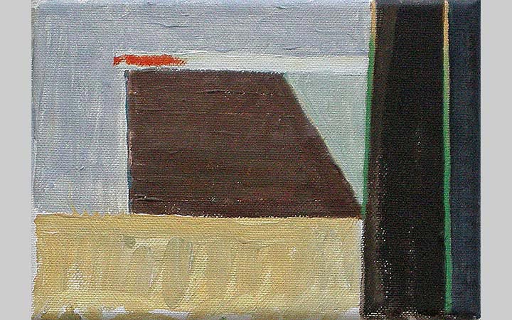  2014, 	Schuilhut 1, acryl op doek, 18x13 cm