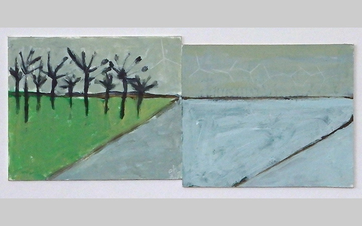 2017, 	Een winterdag met windmolens 1, acryl op karton, 31x13,5 cm