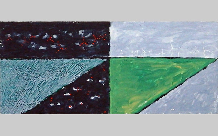 2017, 	Dag en nacht windmolens 2, acryl op hout, 31 x13 cm