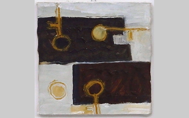 2018, 	Sleutels en sloten 5, olieverf op karton, 13x13 cm