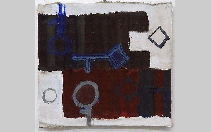 2018, 	Sleutels en sloten 6, olieverf op karton, 13x13 cm