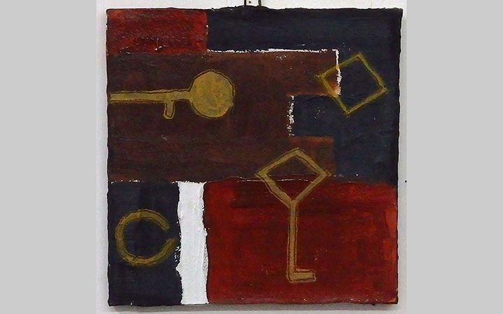 2018, 	Sleutel tot slot 2, olieverf op doek, 20x20 cm