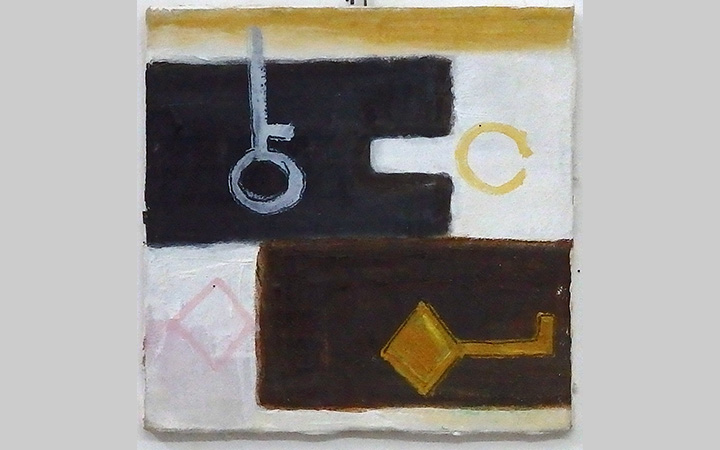 2018, 	Sleutel tot slot 3, olieverf op doek, 20x20 cm